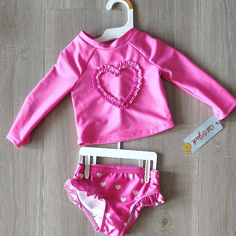 Kids Pink Heart Rash Guard Swim Set 12 M